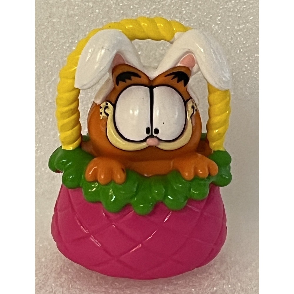 Garfield Easter Bunny Ears In A‎ Basket 1980's PVC Collectible Figurine